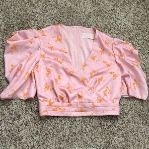 Keepsake the label pink floral wrap blouse